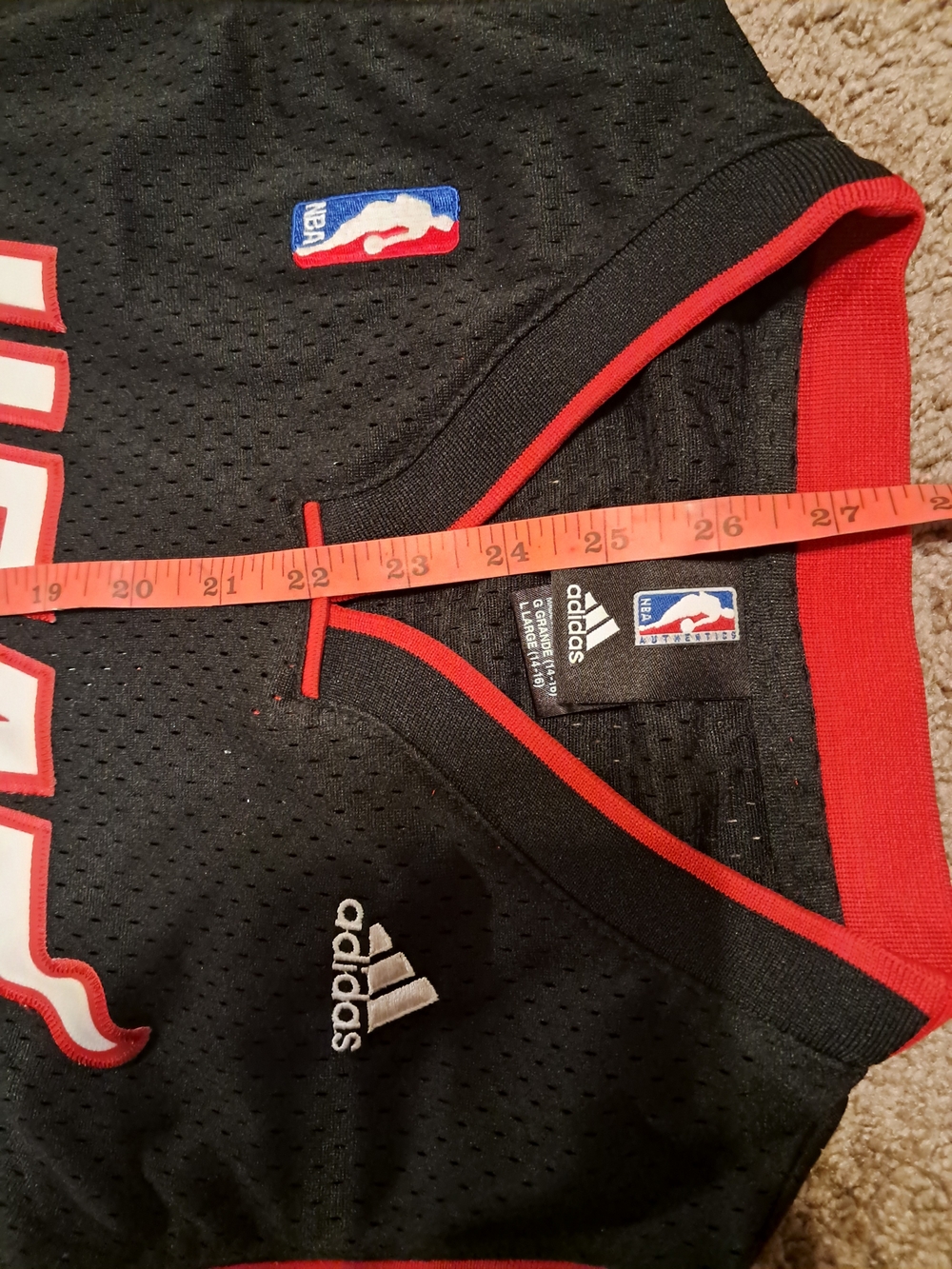 Miami Heat Adidas Boys Large Bladidas Black Jersey with Red Trim and White Logos